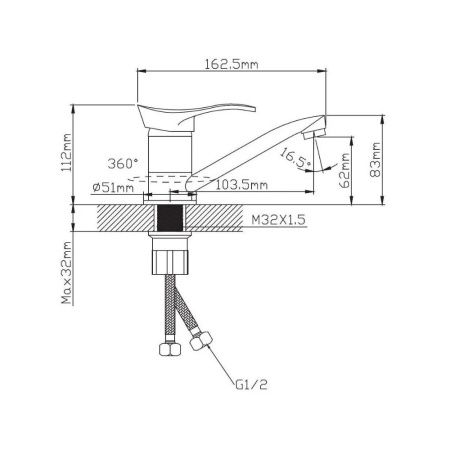 Смеситель для кухни монокомандный  хром  Potato Эверест B45-019M
