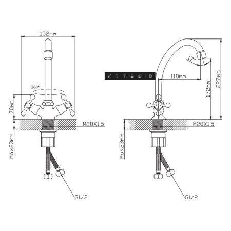 Смеситель для кухни двухручковый  синий с хромом  Potato Эверест B49-353