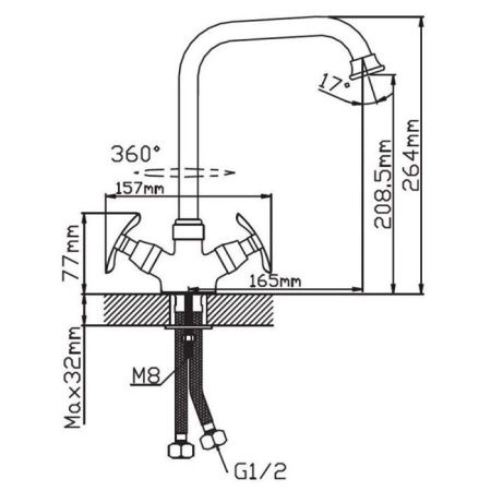 Смеситель для кухни двухручковый хром Potato P 67304