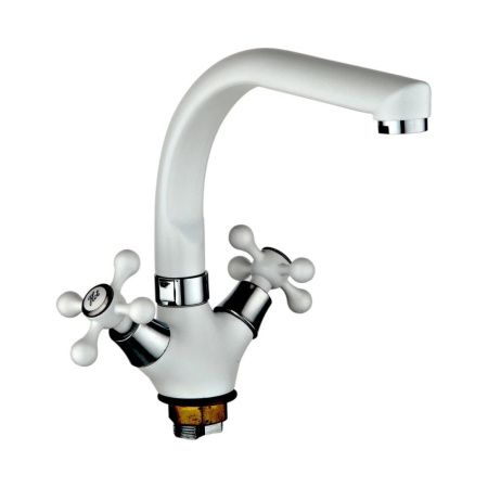 Смеситель для кухни двухручковый  белый  Potato Эверест B69-657