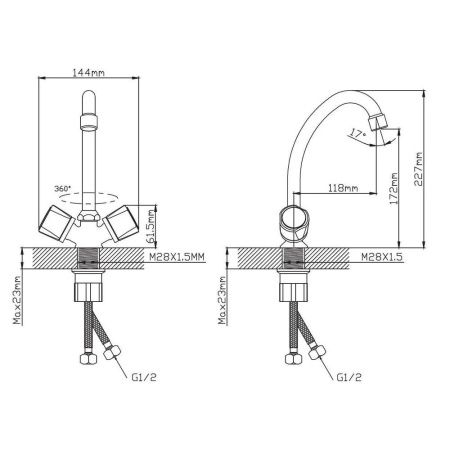 Смеситель для кухни двухручковый  хром  Potato Эверест B49-345