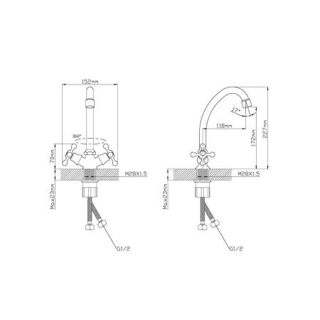 Смеситель для кухни двухручковый  хром  Potato Эверест B49-351