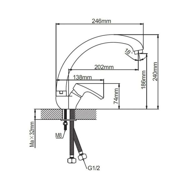 Смеситель для кухни монокомандный  хром  Potato Эверест B53-032