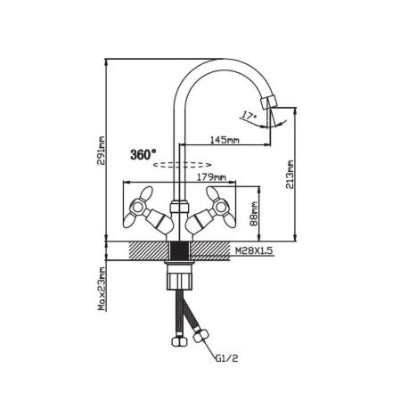 Смеситель для кухни двухручковый  черный с хромом  Potato Эверест B59-071F
