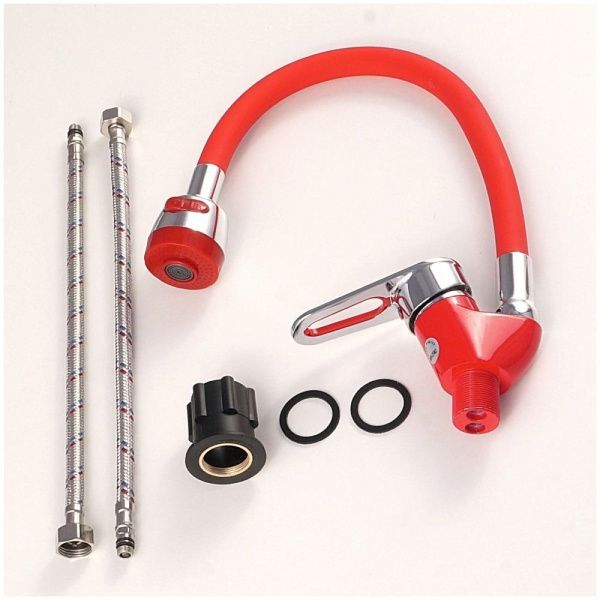 Смеситель для кухни монокомандный  красный с хромом  Potato Эверест B58-274C