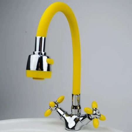 Смеситель для кухни двухручковый  желтый с хромом  Potato Эверест B57-071B
