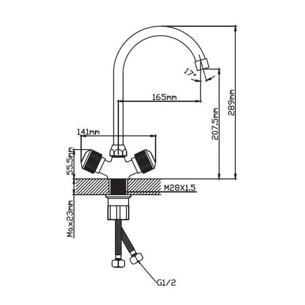 Смеситель для кухни двухручковый  черный с хромом  Potato Эверест B59-356F
