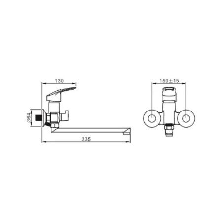 Смеситель для ванны и умывальника монокомандный  хром  Potato Эверест B22-023