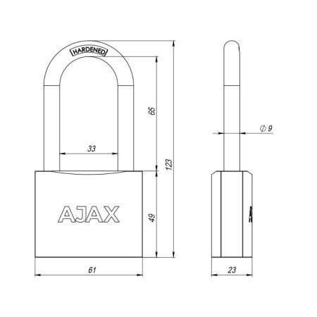 Замок навесной PD-0163-L (PD-01-63-L) 3 key англ.