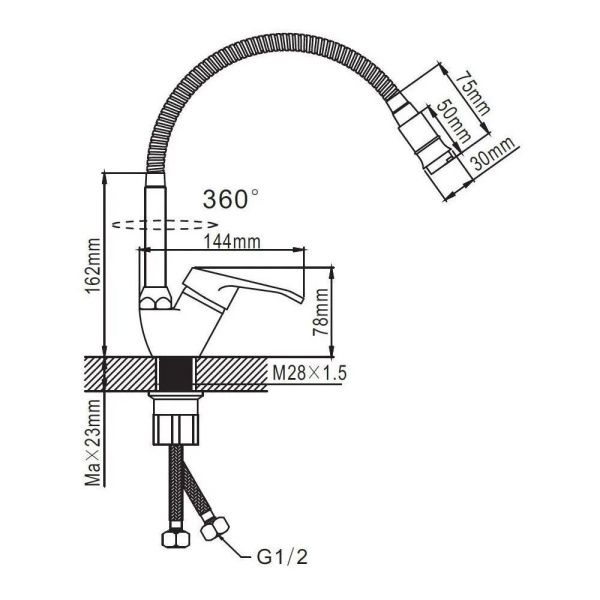 Смеситель для кухни монокомандный  хром  Potato Эверест B58-028