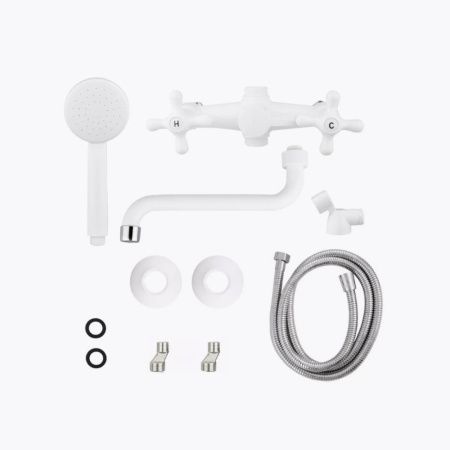 Смеситель для ванны и умывальника двухручковый  белый  Potato Эверест B22-3597