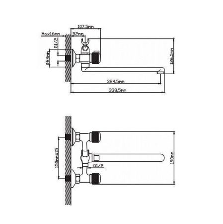 Смеситель для ванны и умывальника двухручковый синий/хром Potato Эверест B 23-356D