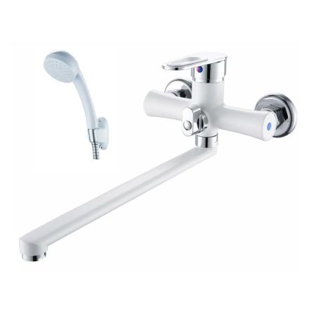 Смеситель для ванны и умывальника монокомандный  белый с хромом  Potato Эверест B22-274A