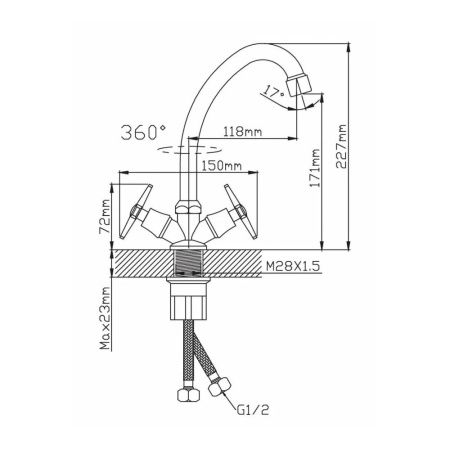 Смеситель для кухни двухручковый  хром  Potato Эверест B49-069