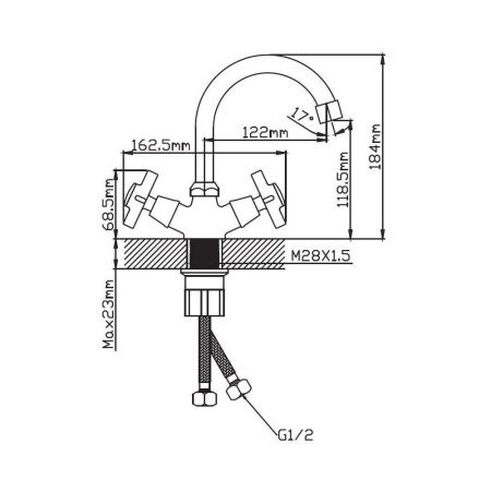 Смеситель для раковины двухручковый  хром  Potato Эверест B10-354