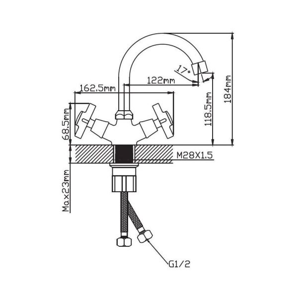 Смеситель для раковины двухручковый  хром  Potato Эверест B10-354