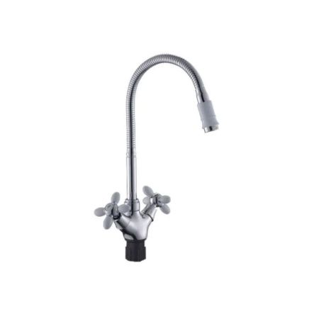 Смеситель для кухни двухручковый  белый с хромом  Potato Эверест B58-071A