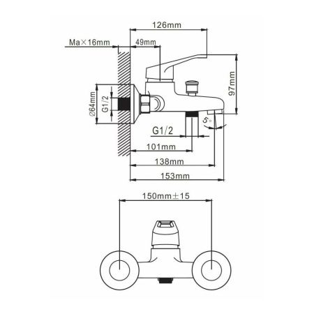 Смеситель для ванны и душа монокомандный  хром  Potato Эверест B30-028