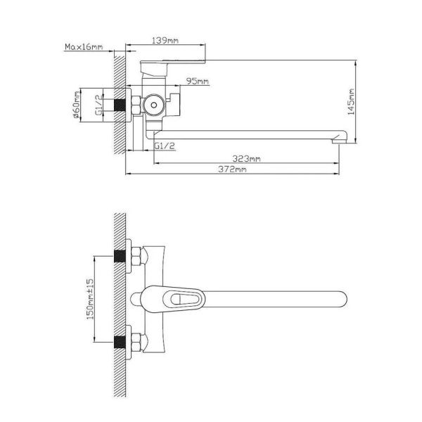Смеситель для ванны и умывальника монокомандный  желтый с хромом  Potato Эверест B22-274B