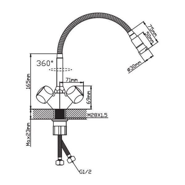 Смеситель для кухни двухручковый  хром  Potato Эверест B58-336