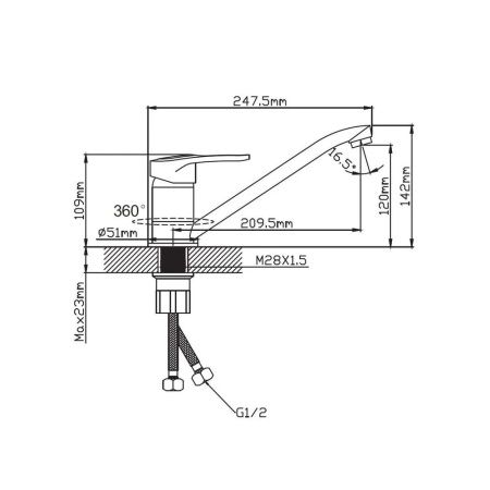 Смеситель для кухни монокомандный  черный  Potato Эверест B49-0256
