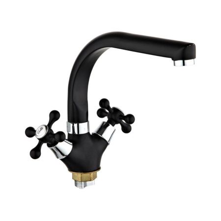 Смеситель для кухни двухручковый  черный  Potato Эверест B69-656