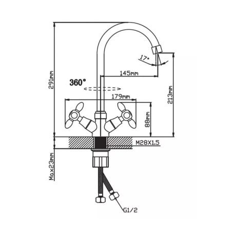 Смеситель для кухни двухручковый  синий с хромом  Potato Эверест B59-071D