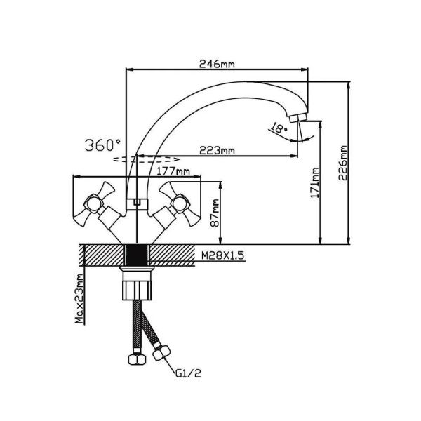 Смеситель для кухни двухручковый  хром  Potato Эверест B42-064