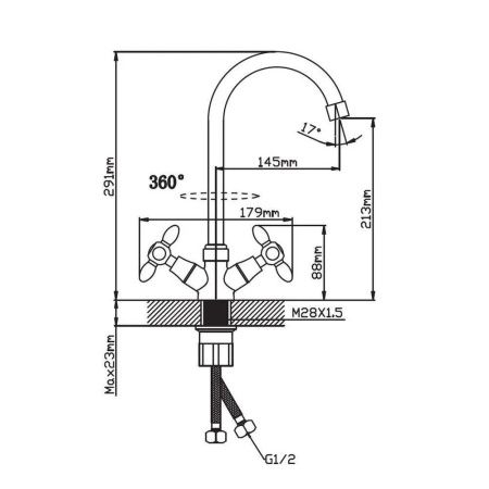 Смеситель для кухни двухручковый  красный с хромом  Potato Эверест B59-071C