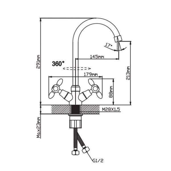Смеситель для кухни двухручковый  красный с хромом  Potato Эверест B59-071C