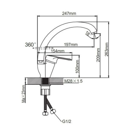 Смеситель для кухни монокомандный  хром  Potato Эверест B59-026L