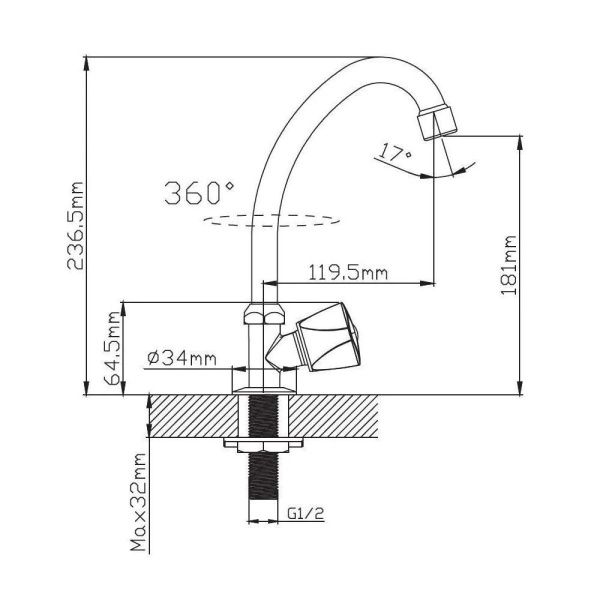 Кран водоразборный одноручковый на холодную воду хром  Potato Эверест B41-334