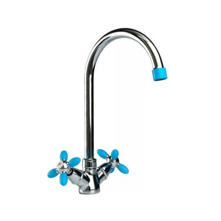 Смеситель для кухни двухручковый  синий с хромом  Potato Эверест B59-071D