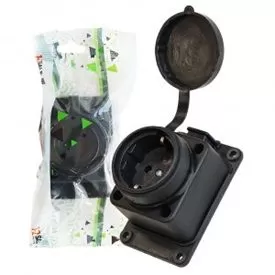 Розетка прямая ОУ 1гн. с загл. каучук 2Р+РЕ 1х16А 220-240V IP44 черн. (Турция) E1M