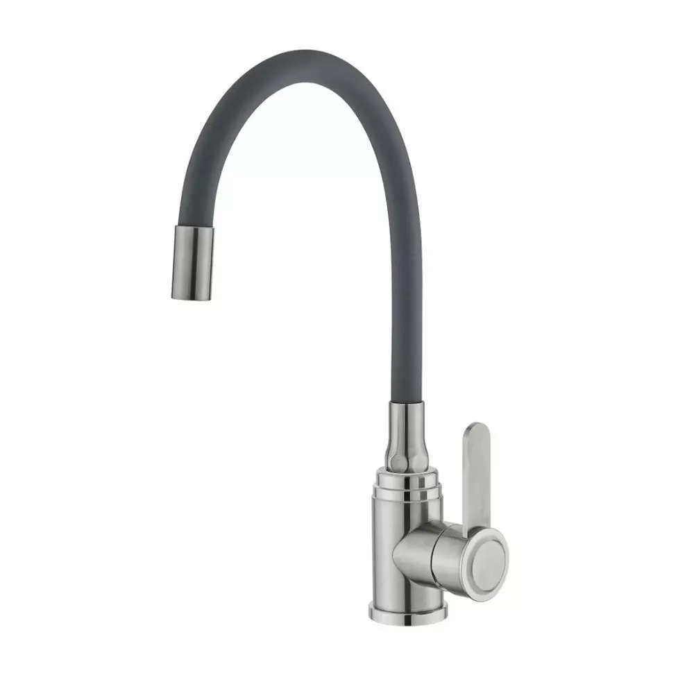 Смеситель для кухни монокомандный серый/хром Potato P 58304S-19 (гибкий излив)