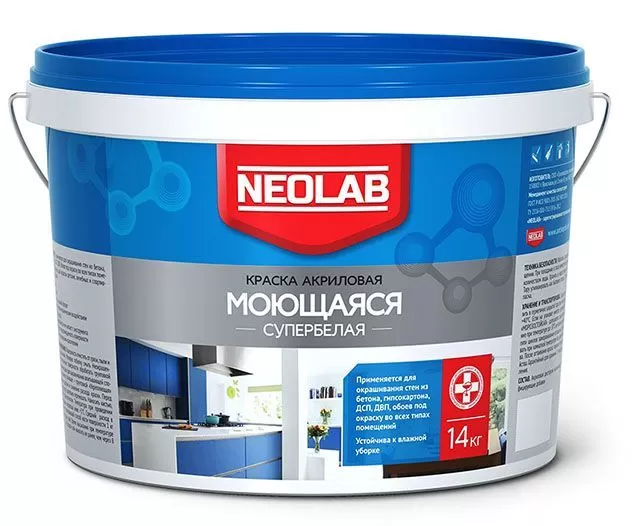 Акриловая супербелая краска МОЮЩАЯСЯ ВД-АК-1180 14 кг (уп.1 шт.) NEOLAB