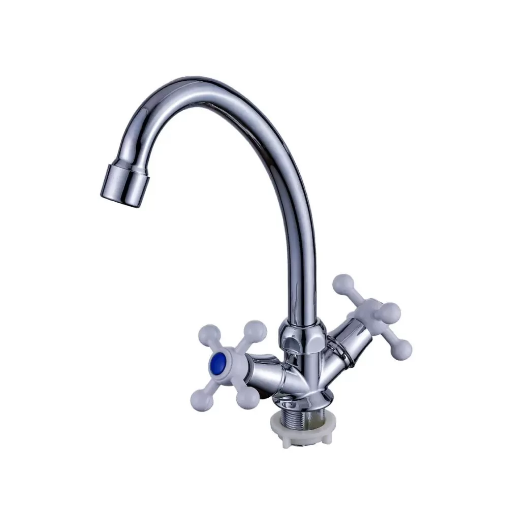 Смеситель для кухни двухручковый  белый с хромом  Potato Эверест B49-352