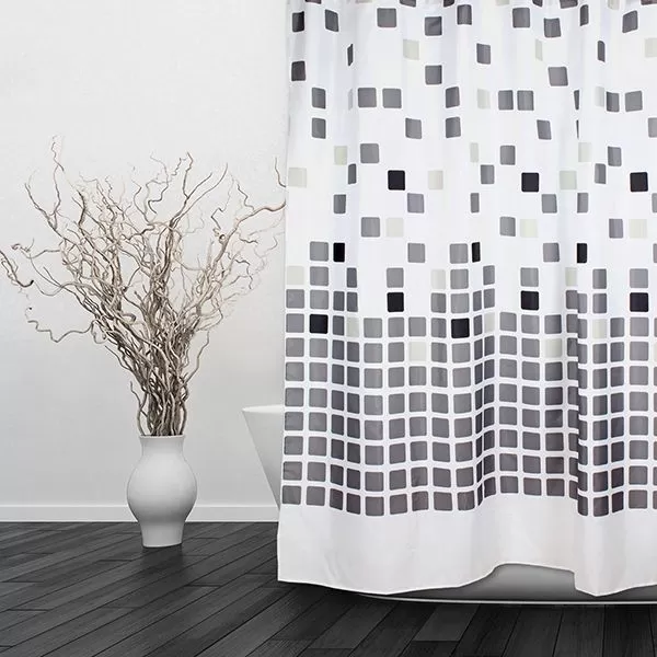 Штора для ванной тканевая белая, тетрис ВТ-822169, "Дорофей", 180*180