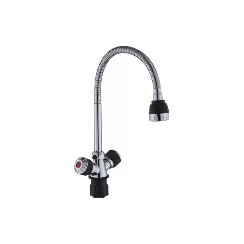 Смеситель для кухни двухручковый  черный с хромом  Potato Эверест B58-356F